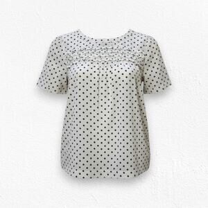 Madewell Nude Beige Black Silk Polka Dot Ruffle Keyhole Back Blouse Size XS